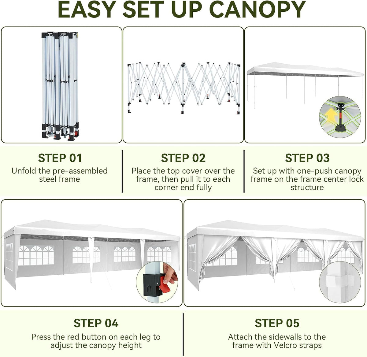 Aoxun 10x30 Pop Up Canopy Tent with LED Light, Party Tent, White