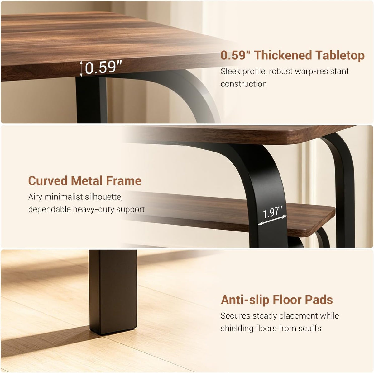 47" Dining Table Set for 4, Small Rectangle Kitchen Table Set with 2 Bench