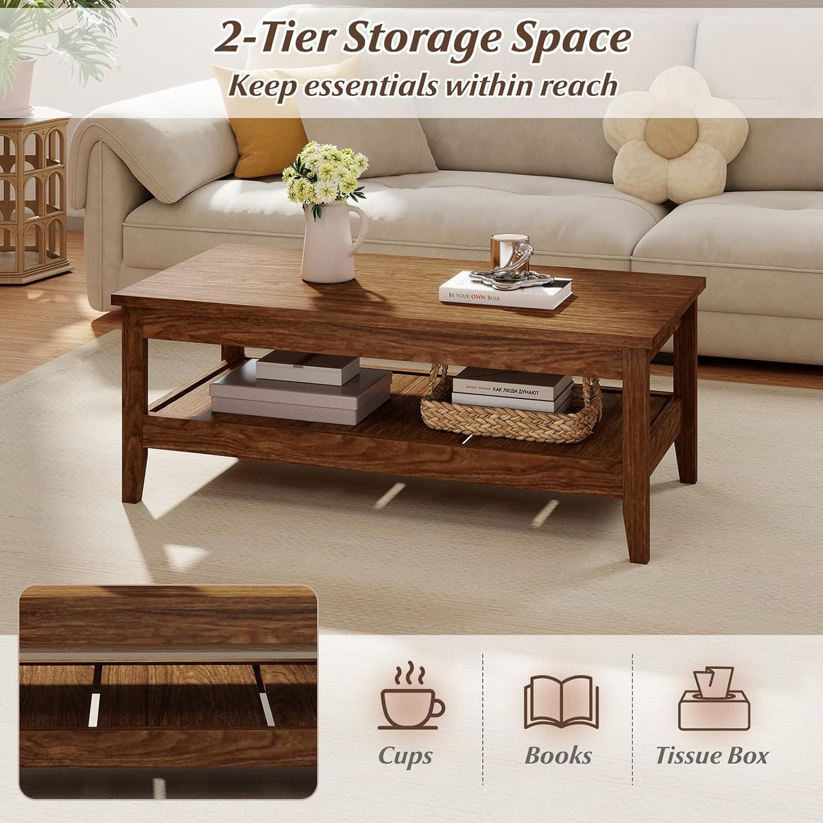GIANTEX Mid Century Modern Coffee Table, 47" Wood Center Table
