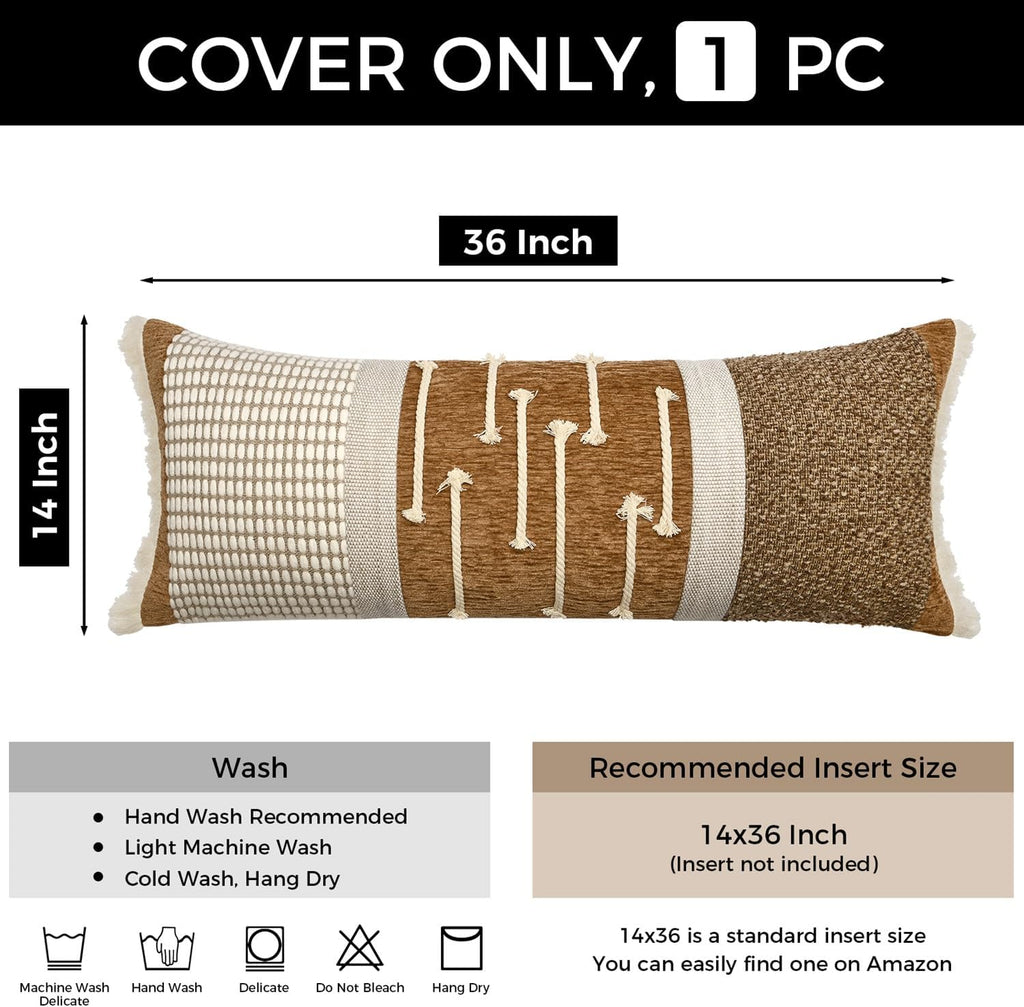 Burnt Orange Boho Lumbar Pillow Cover 14x36 Inches