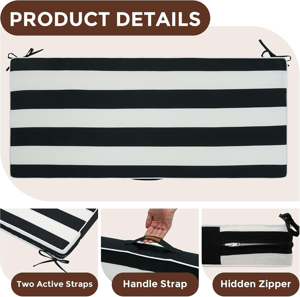 Outdoor Bench Cushion for Patio Furniture, 48x18Inch-Black White Stripe