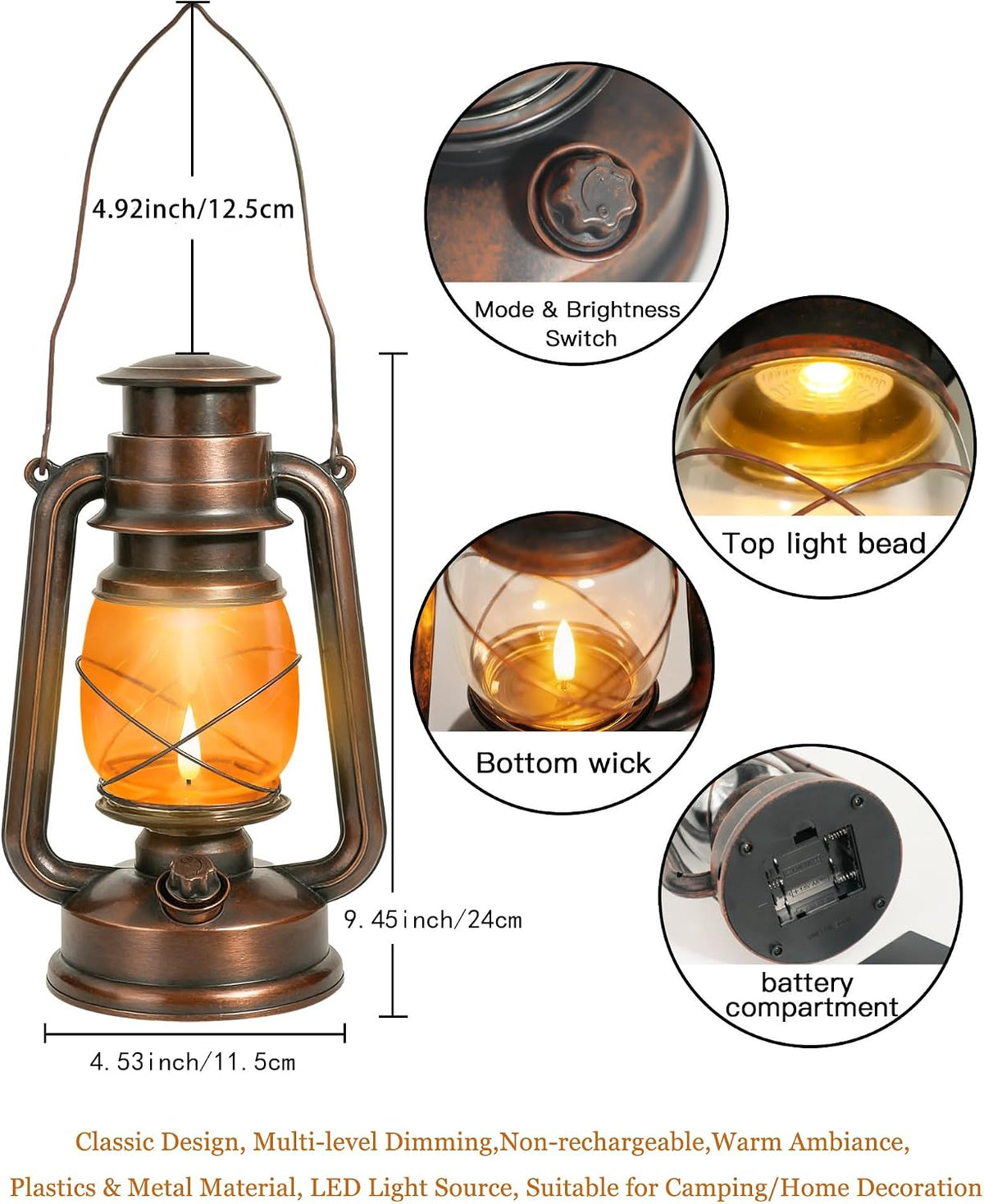 2 Pack Battery Operated Vintage Hanging Lanterns, IP65 Waterproof