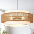 4-Light Rattan Chandelier for Dining Room, 19.7" Boho Pendant Light Fixture