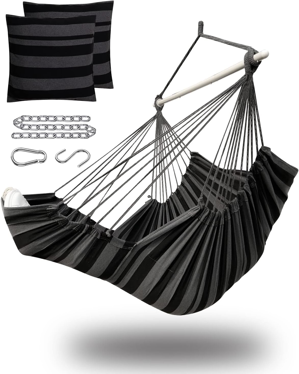 Miztli Hammock Chair Hanging Chair Swing for Bedroom with Foot Rest, Max 500 Lbs, Steel Spreader Bar with Anti-Slip Rings-2 Cushions Included-Indoor and Outdoor