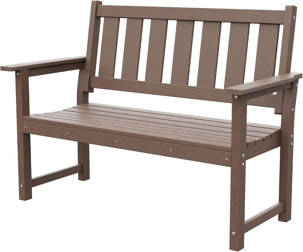 50" HDPE Outdoor Bench Weatherproof Patio Seating, Mocha Brown