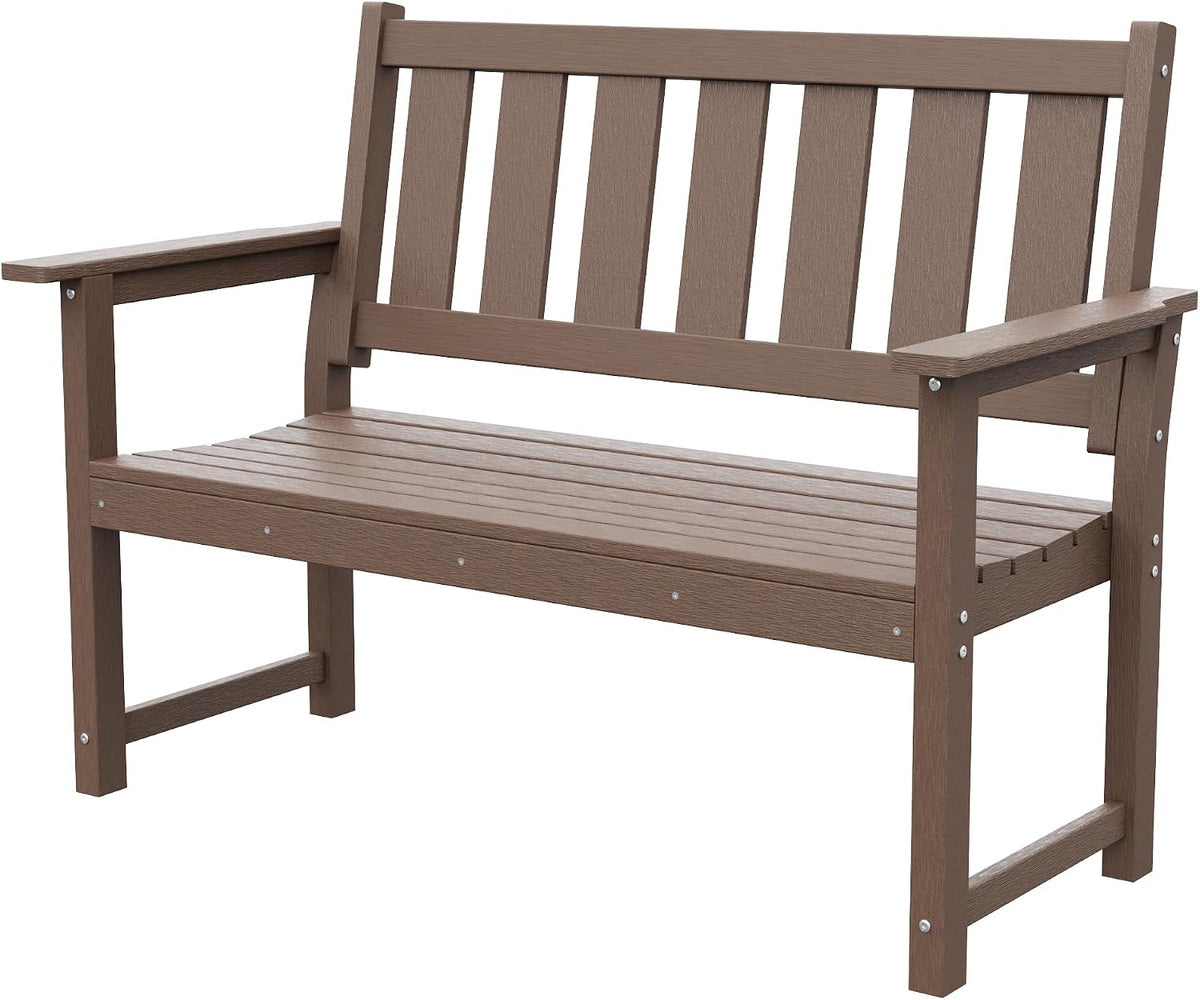50" HDPE Outdoor Bench Weatherproof Patio Seating, Mocha Brown