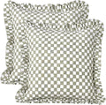CPC Sage Gingham Print Ruffle Throw Pillow Cover 18x18 Inch, Pack of 2
