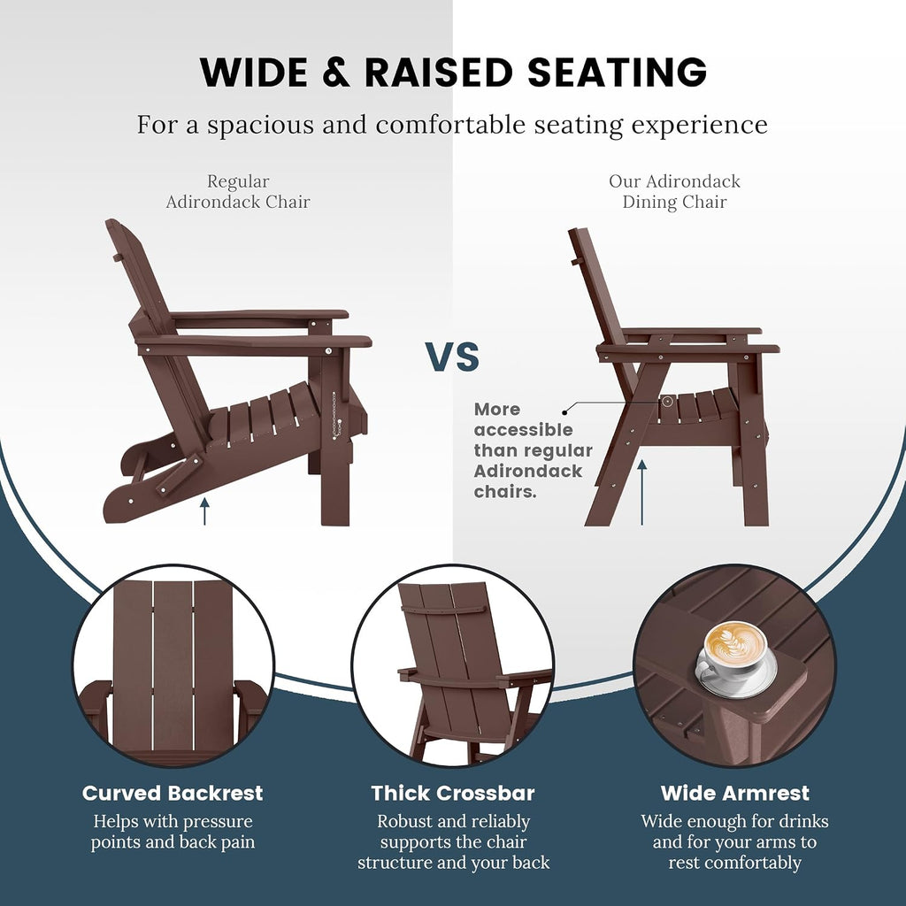 WO Home Furniture HDPE Adirondack Dining Chair, Dark Brown