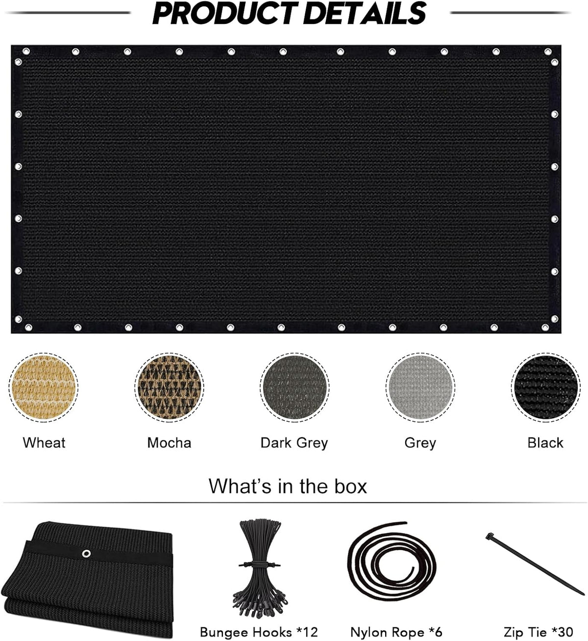 10' X 10' 90% Sun Shade Cloth Outdoor Patio Black Pergola Shades Cover Privacy Screen UV Block Porch Screens Canopy for Patio Outside Outdoor