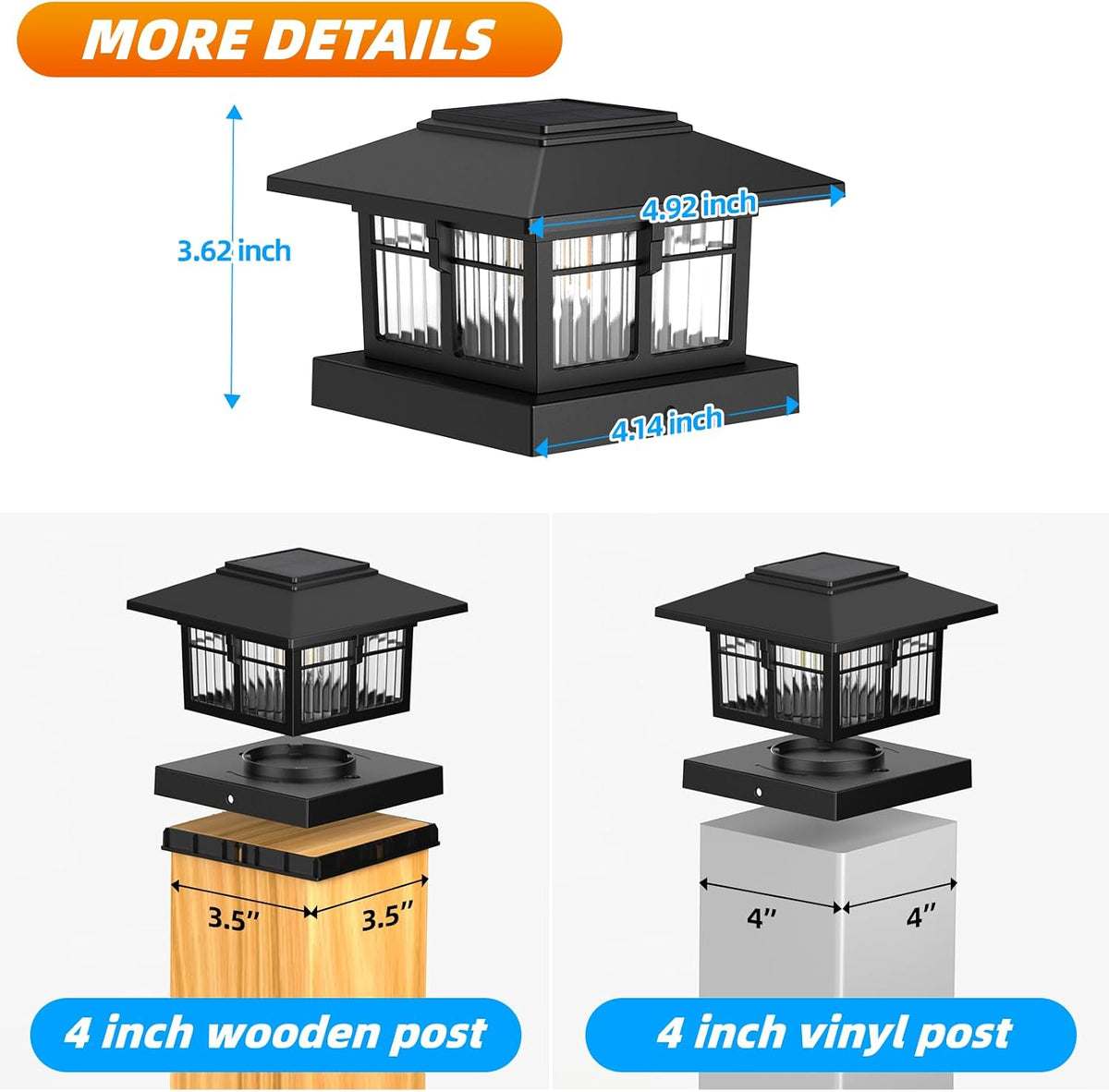 EXCMARK 4x4 Solar Post Cap Lights, Classic Black, 8 Pack, Warm & Cool White