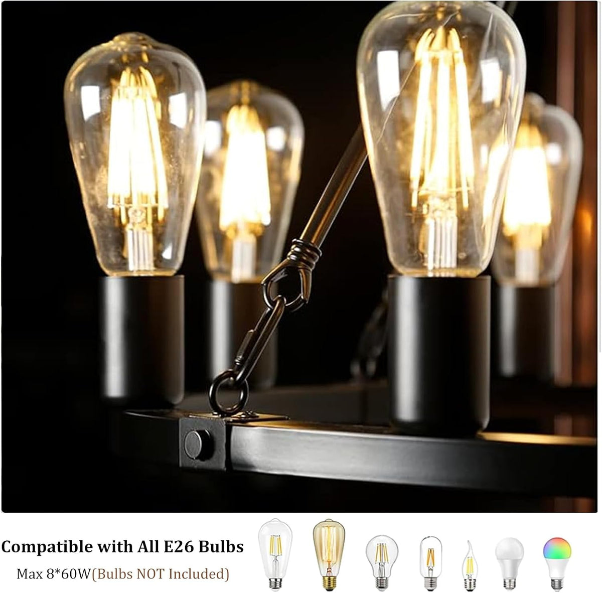 Wagon Wheel Chandelier 8-Light Black Dining Room Light Fixture