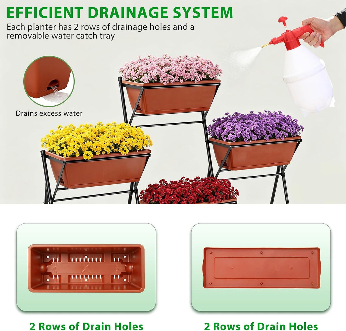 Raised Garden Bed Tiered Vertical Standing Planter Box Outdoor, Red
