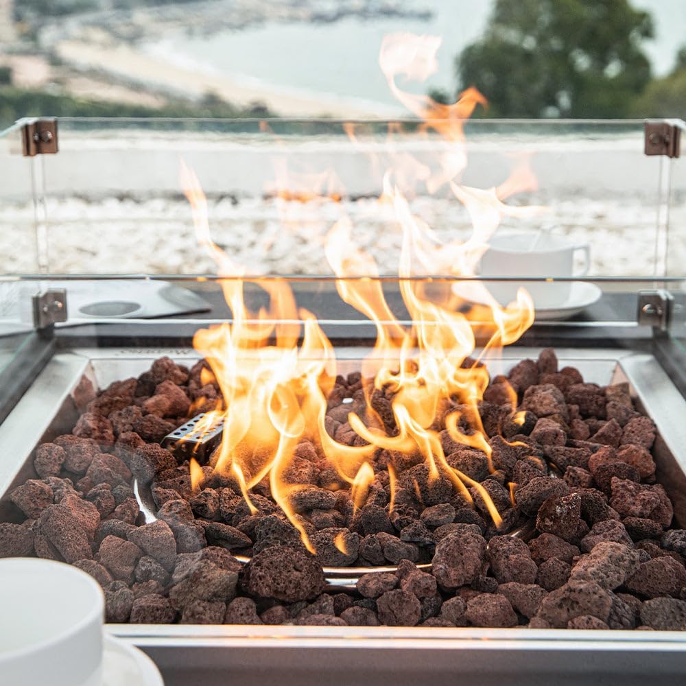 Aurora Fire Table Outdoor Fire Pit 34" x 34" Cast Concrete Firepit Includes Lava Rocks 45,000 BTUs Outdoor Fireplace for Patio Furniture Set, Deck, Porch, Outdoor Heater - Natural Gas