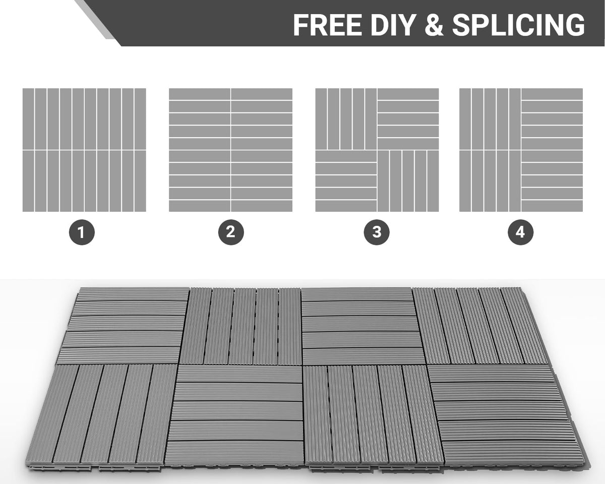 PrimeZone 54 PCS Plastic Interlocking Patio Deck Tiles Outdoor All Weather