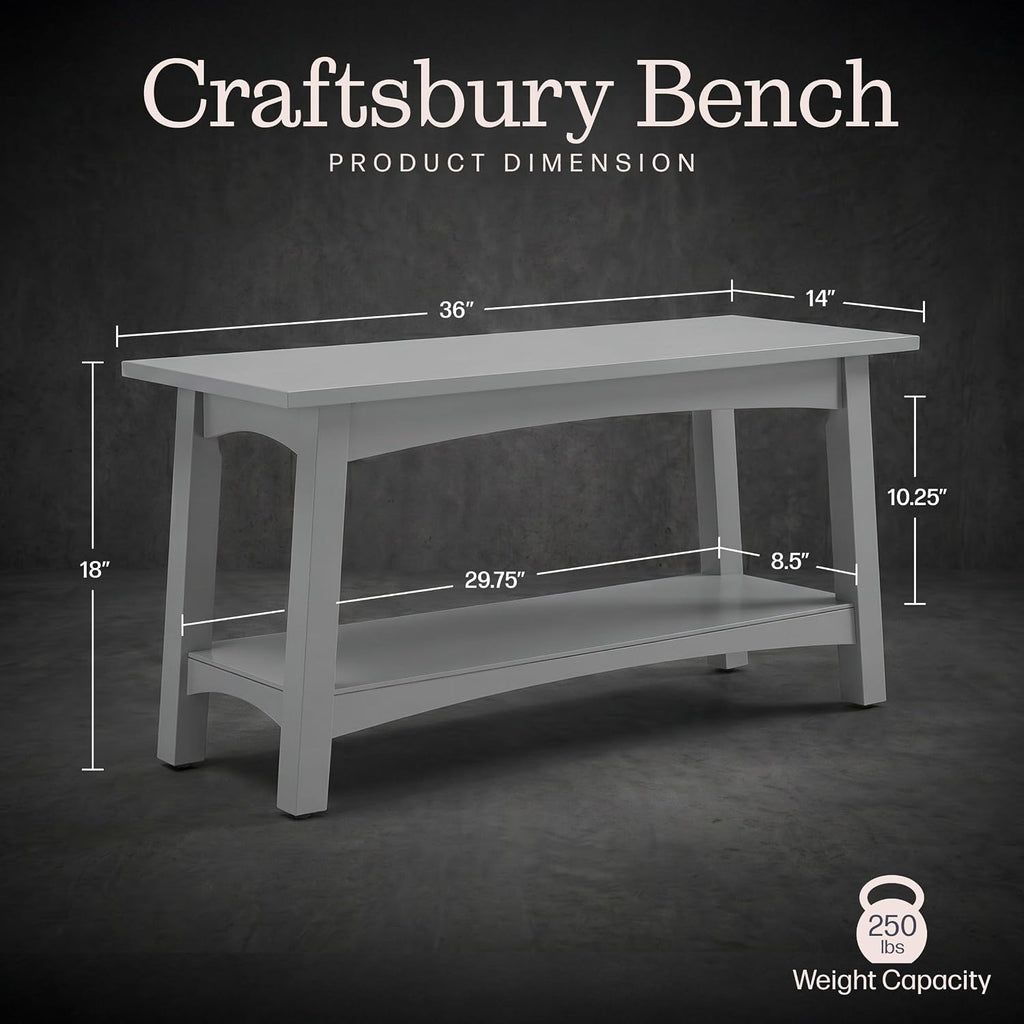 Alaterre Furniture Craftsbury Entryway Bench with Storage Shelf, Gray, 36”