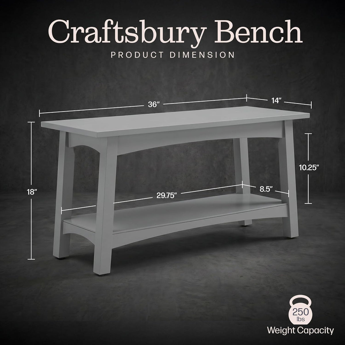 Alaterre Furniture Craftsbury Entryway Bench with Storage Shelf, Gray, 36”