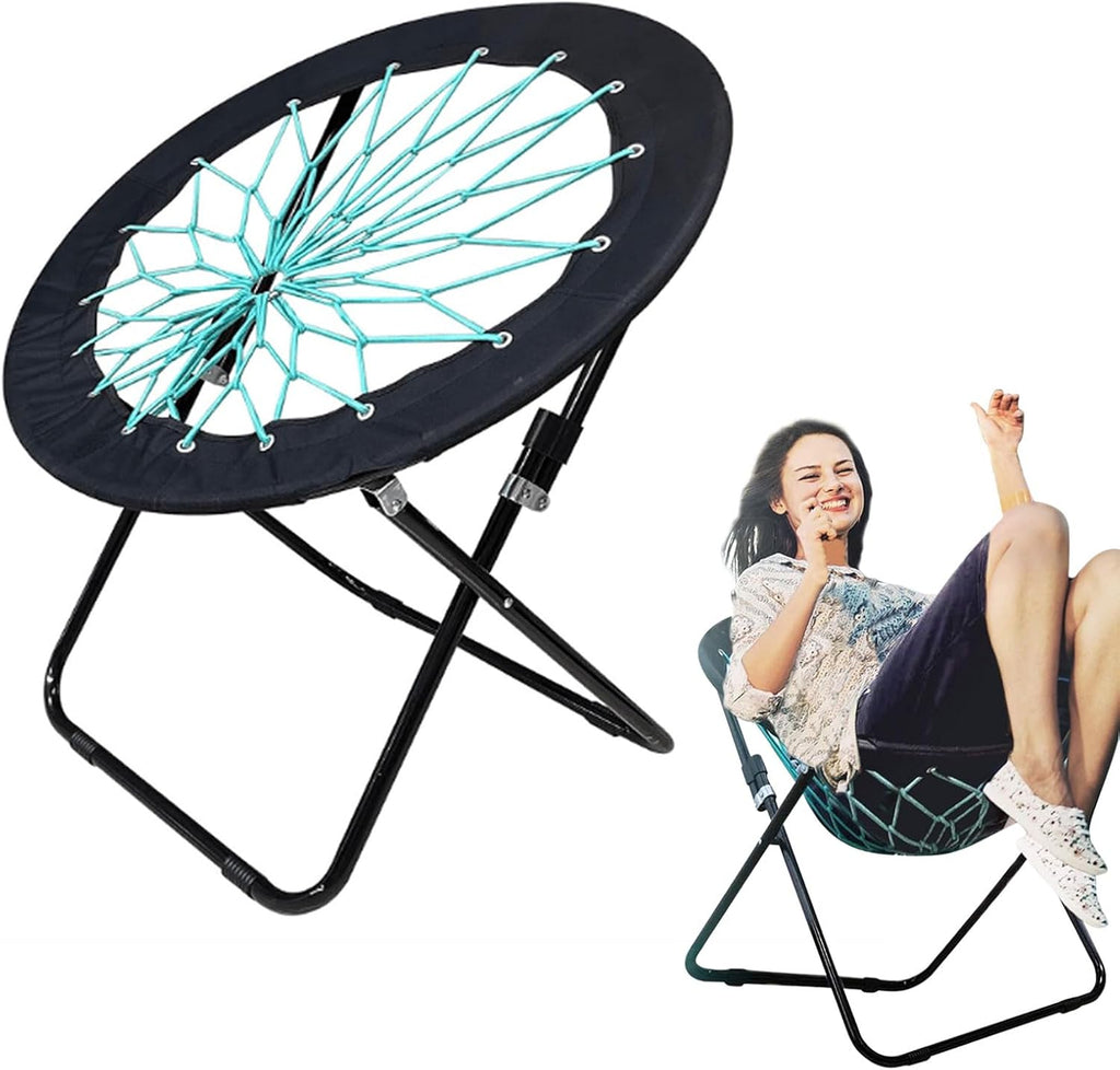 Camp Field Folding Bungee Chair for Indoor and Outdoor Relaxation,Black