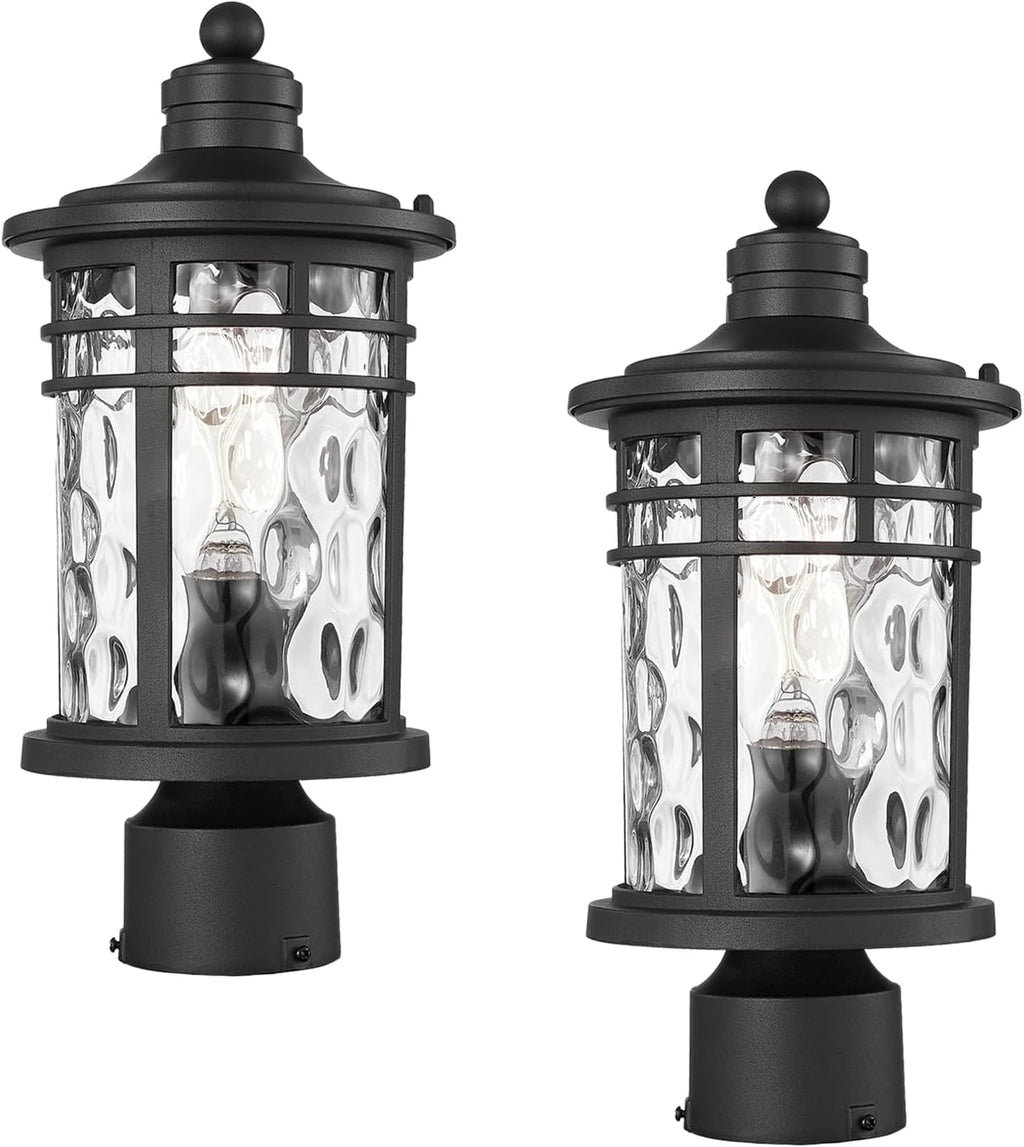 Post Lights Aluminum Pillar Lights Outdoor 14.6 Post Lantern with Water Ripple Glass for Garden Patio Pathway E26 Socket 2-Pack