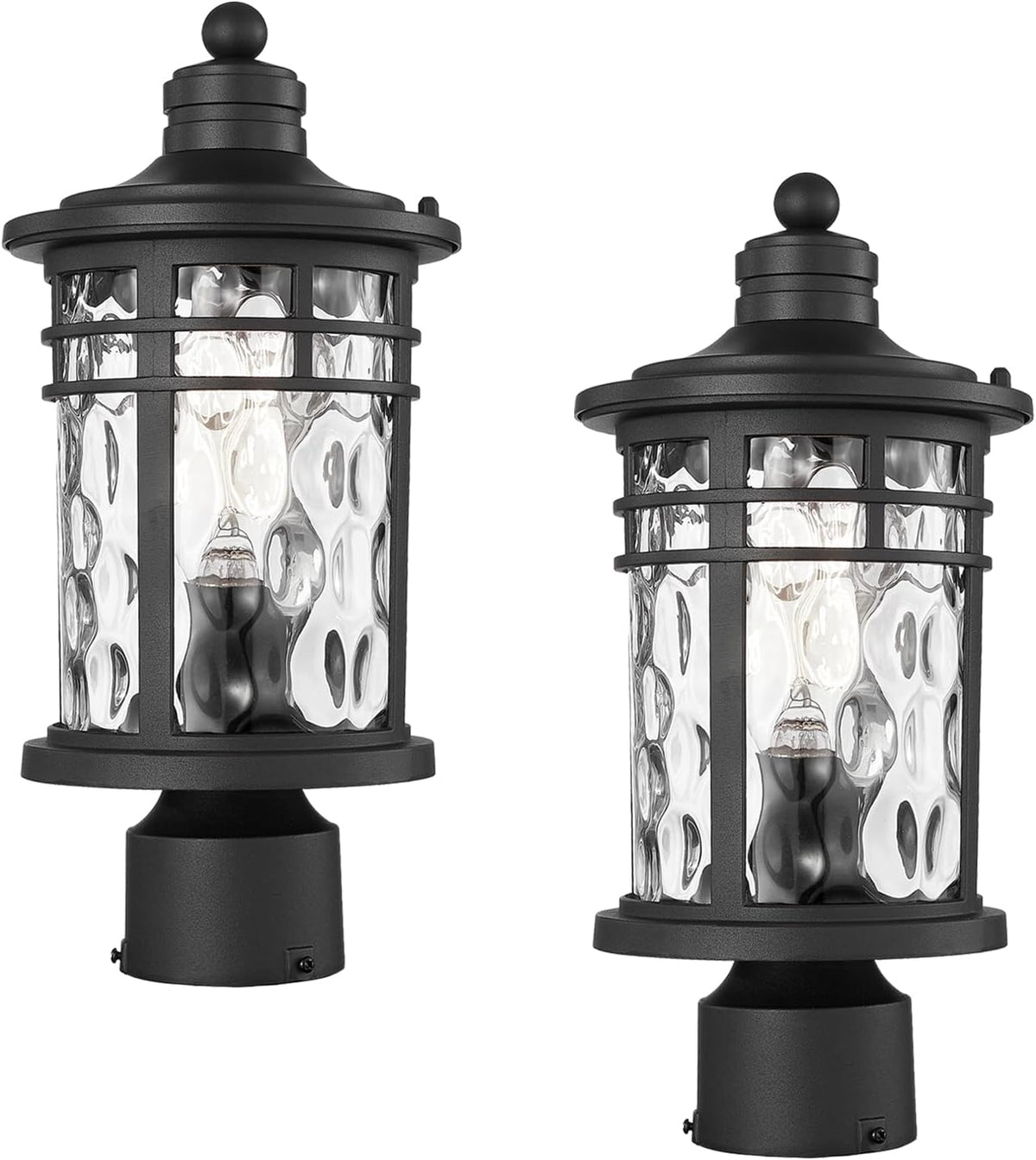 Post Lights Aluminum Pillar Lights Outdoor 14.6 Post Lantern with Water Ripple Glass for Garden Patio Pathway E26 Socket 2-Pack