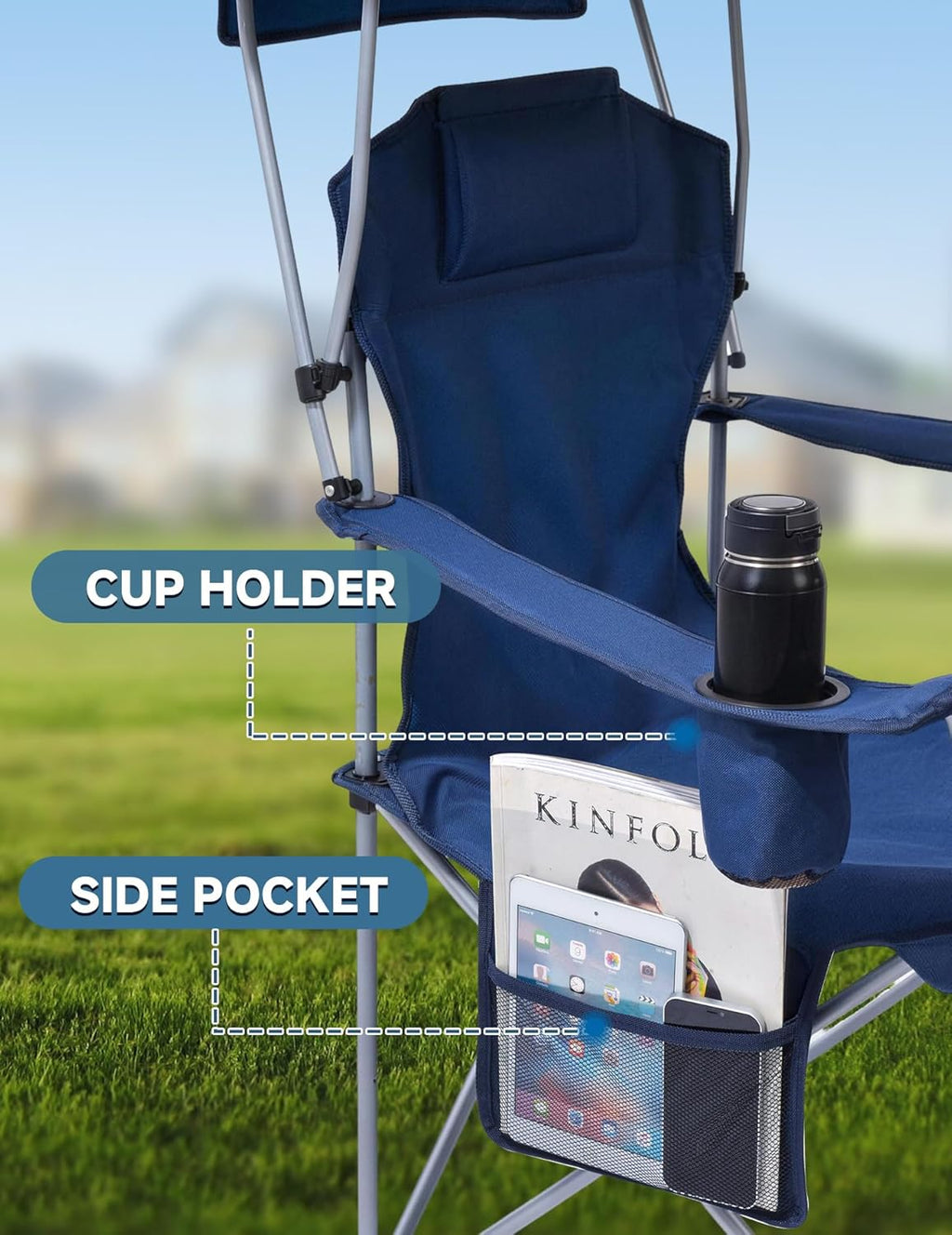 eo living backpack beach chair with canopy shade on a desk or shelf