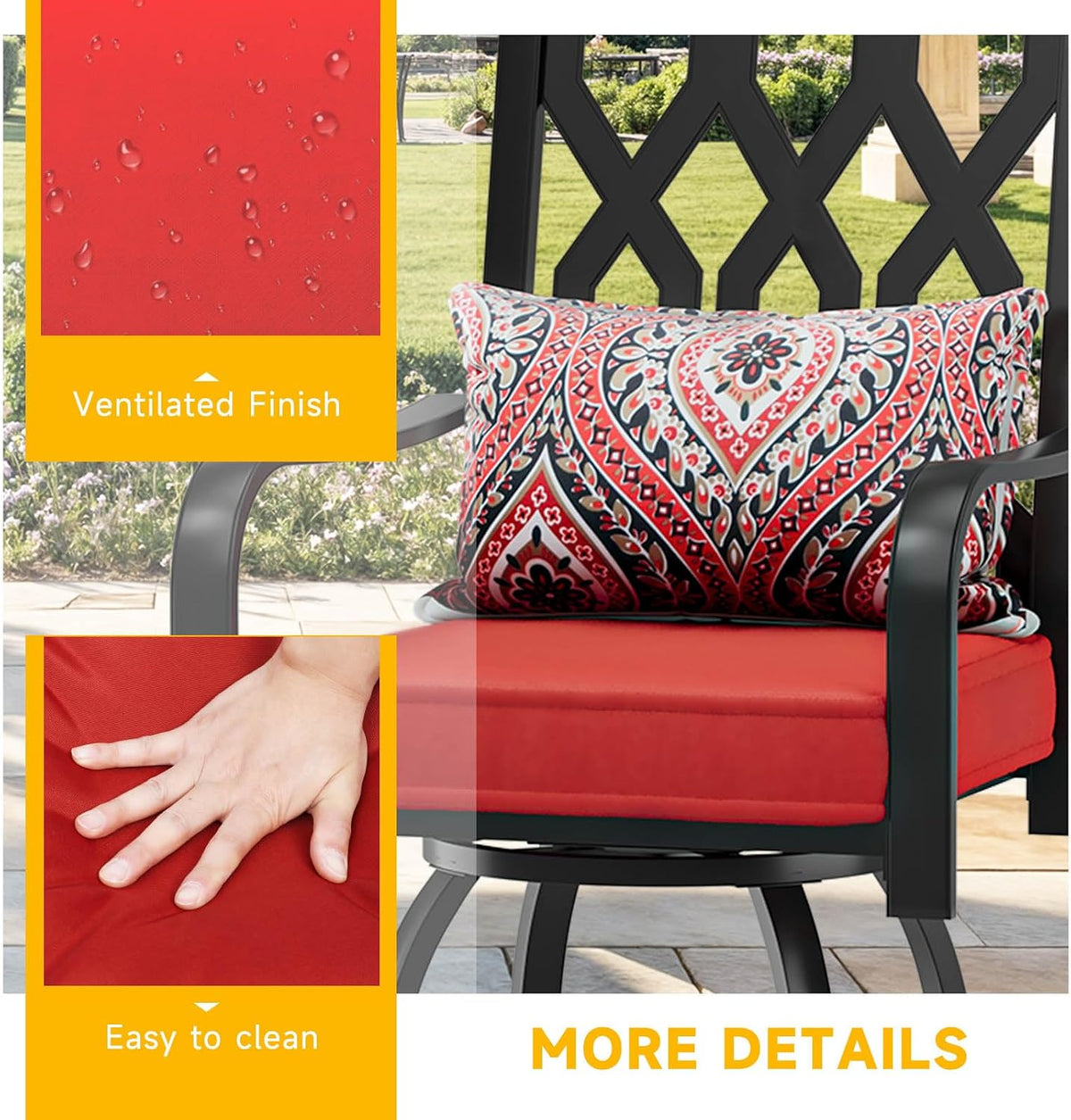 dwvo metal outdoor bar stools set of 2, close-up detail