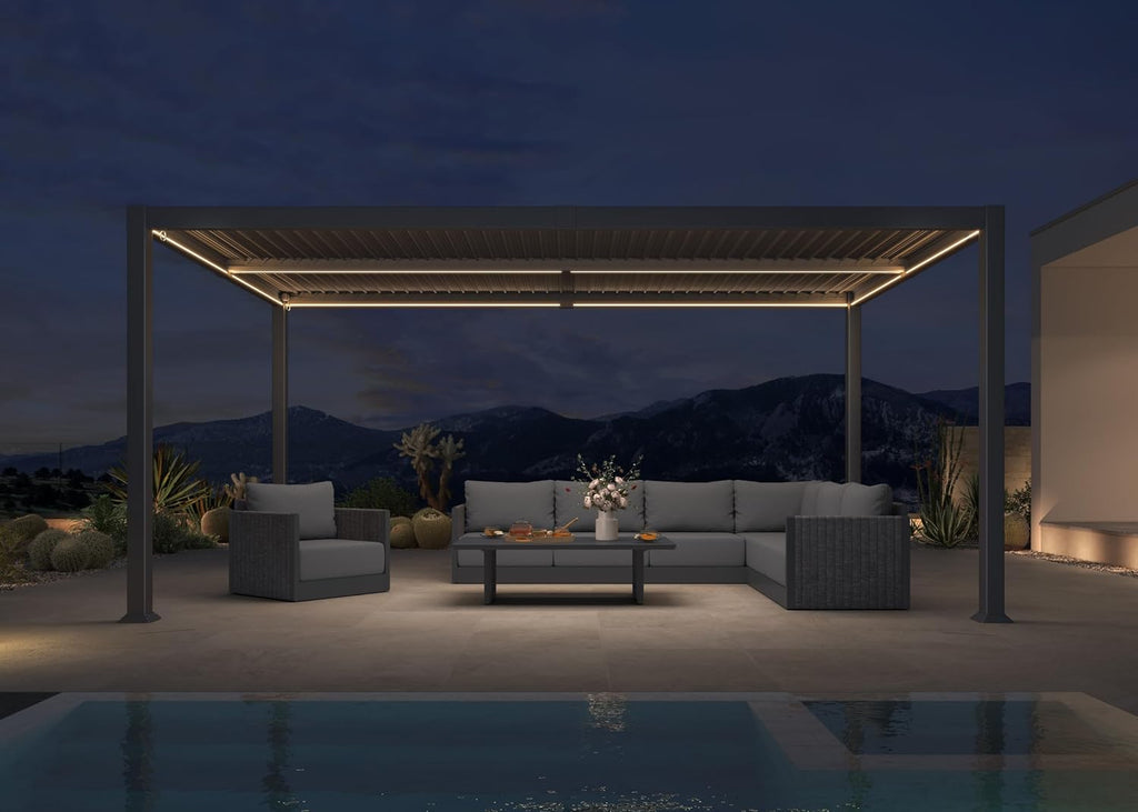 PURPLE LEAF 92KS Aluminum Pergola 10' x 16' with LED Strip Lights, Gray