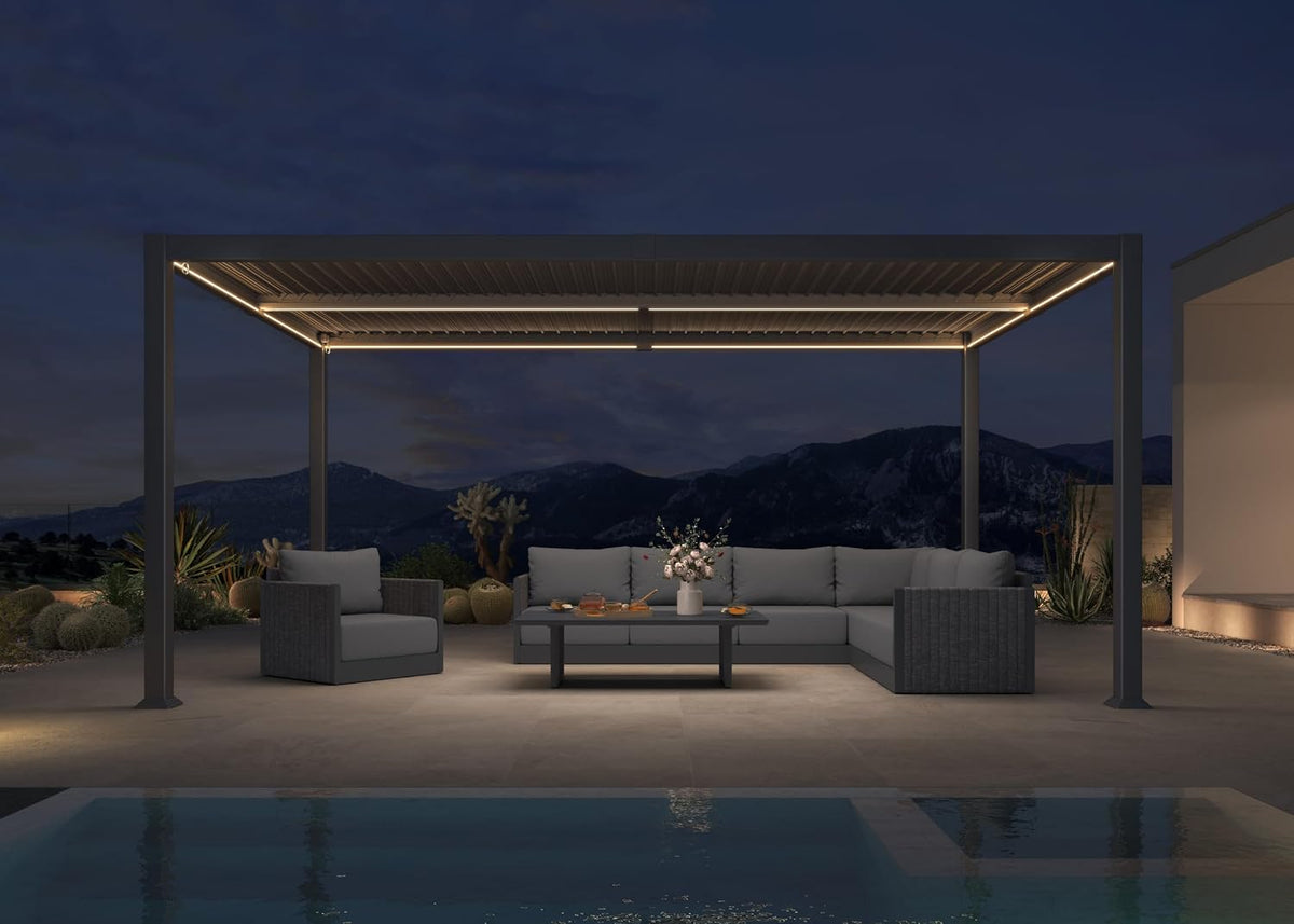 PURPLE LEAF 92KS Aluminum Pergola 10' x 16' with LED Strip Lights, Gray