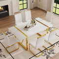Ebullient 71“ White Dining Table, Modern Dining Room Table for 6-8, Kitchen Table with MDF Top and Gold Stainless Steels Legs, Rectangular Dining Table for Home Living Room