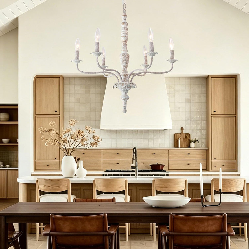 French Country Chandelier Farmhouse Distressed Wood for Dining Room