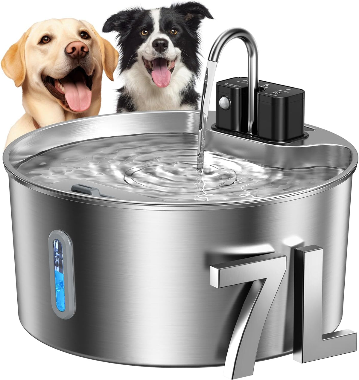 Voluas 7L Wireless Dog Water Fountain with 1 Filter, Stainless Steel