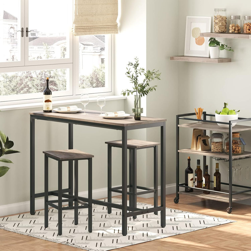 HOOBRO Bar Table and Chairs Set, 47.2” Rectangular Pub Table with 2 Stools for Small Space, 3-Piece Breakfast Set, Sturdy Metal Frame, Easy to Assemble, Greige BG52BT01