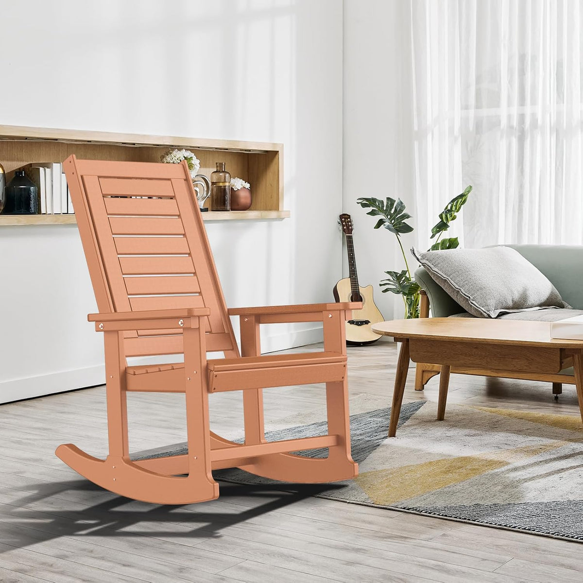 GREENVINES Oversized Outdoor Rocking Chairs Set of 4, HDPE Rocker, Teak