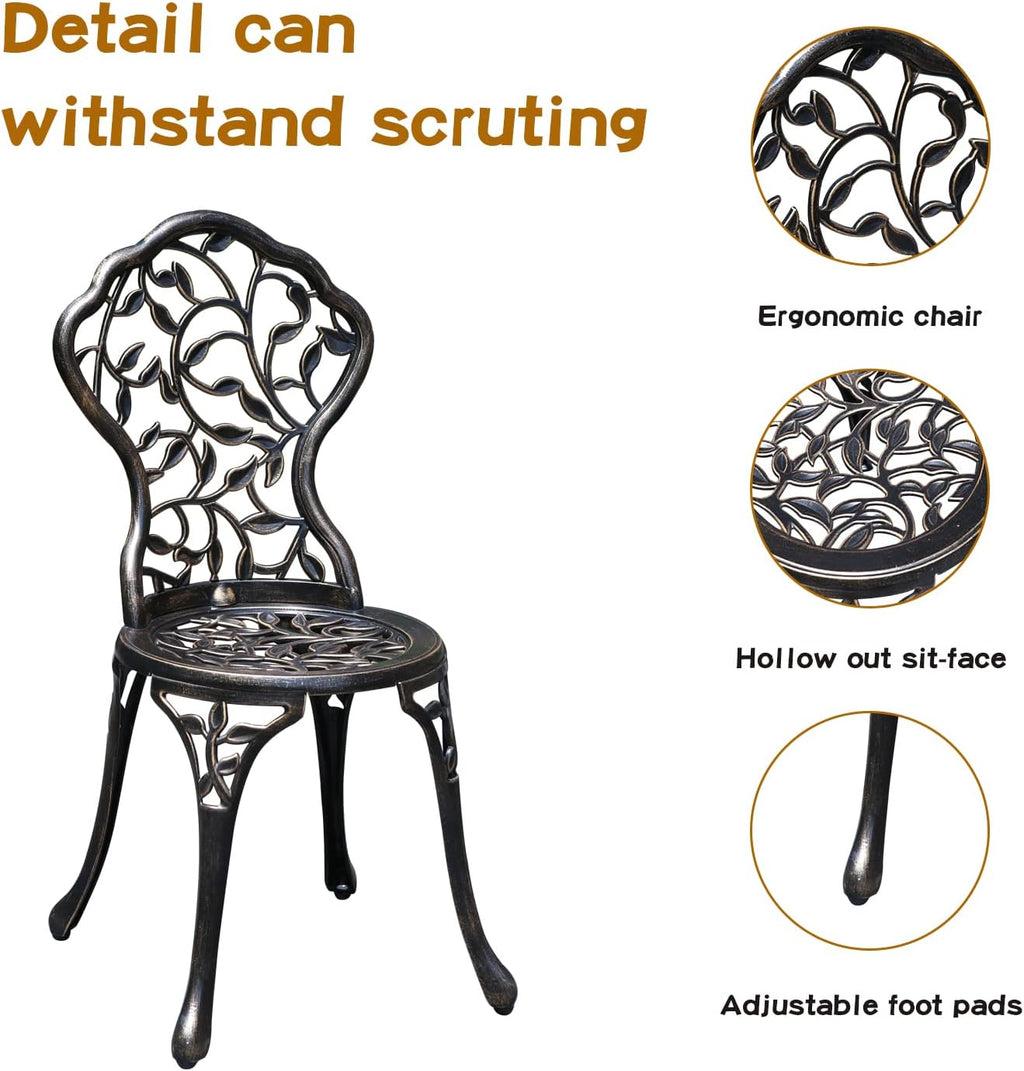 yksy&yksy patio bistro set.rust-resistant cast aluminum bistro table showing dimensions
