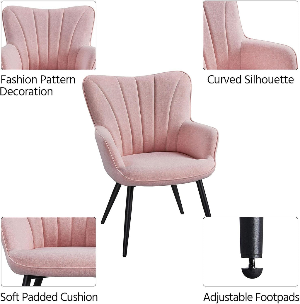 Yaheetech Accent Chair, Upholstered Armchair with Metal Legs, Pink