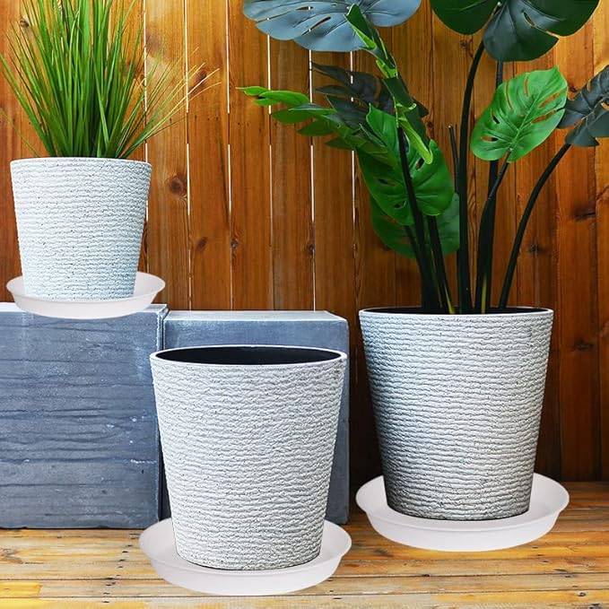 3 Pack of 26 inch Plant Saucer, 4.2" Depth Tray, Large Deep Garden Plastic Flower Planter Plant Trays for Indoors Outdoor Bath Bath (26", Creamy White)