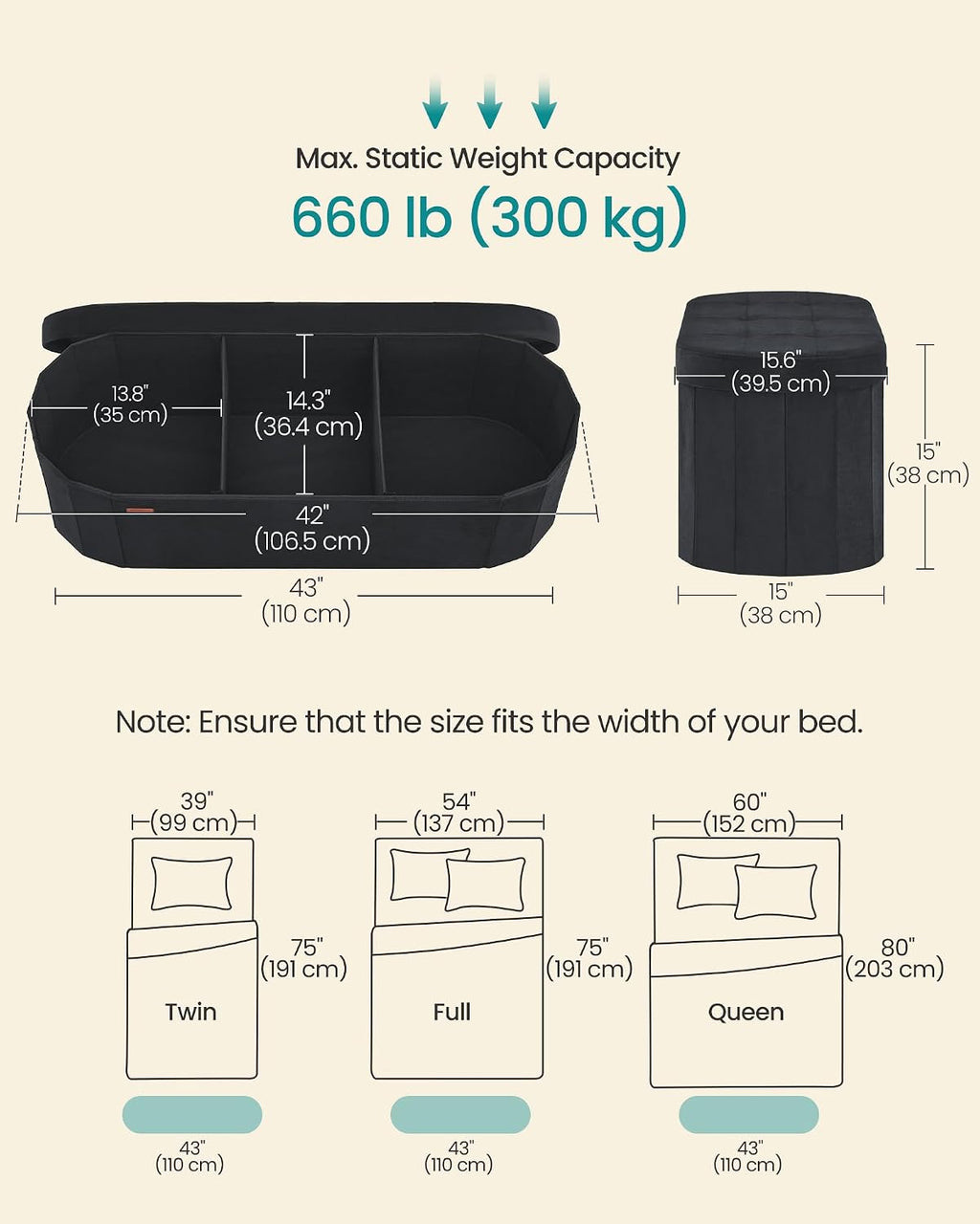 SONGMICS Folding Ottoman with Storage, Oval Bench, Velvet Fabric