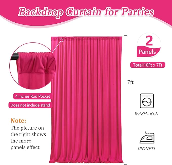 10 x 7 Feet Fuchsia Backdrop Curtain for Partie, Background Curtains for Photoshoot, Birthday, Wedding, Halloween, Thanksgiving, Christmas Day, New Year Party Decorations 5Ft x 7Ft, 2 Panels