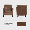 Lexicon Top Grain Genuine Leather Chair, Rolled Armrest, Classic Brown