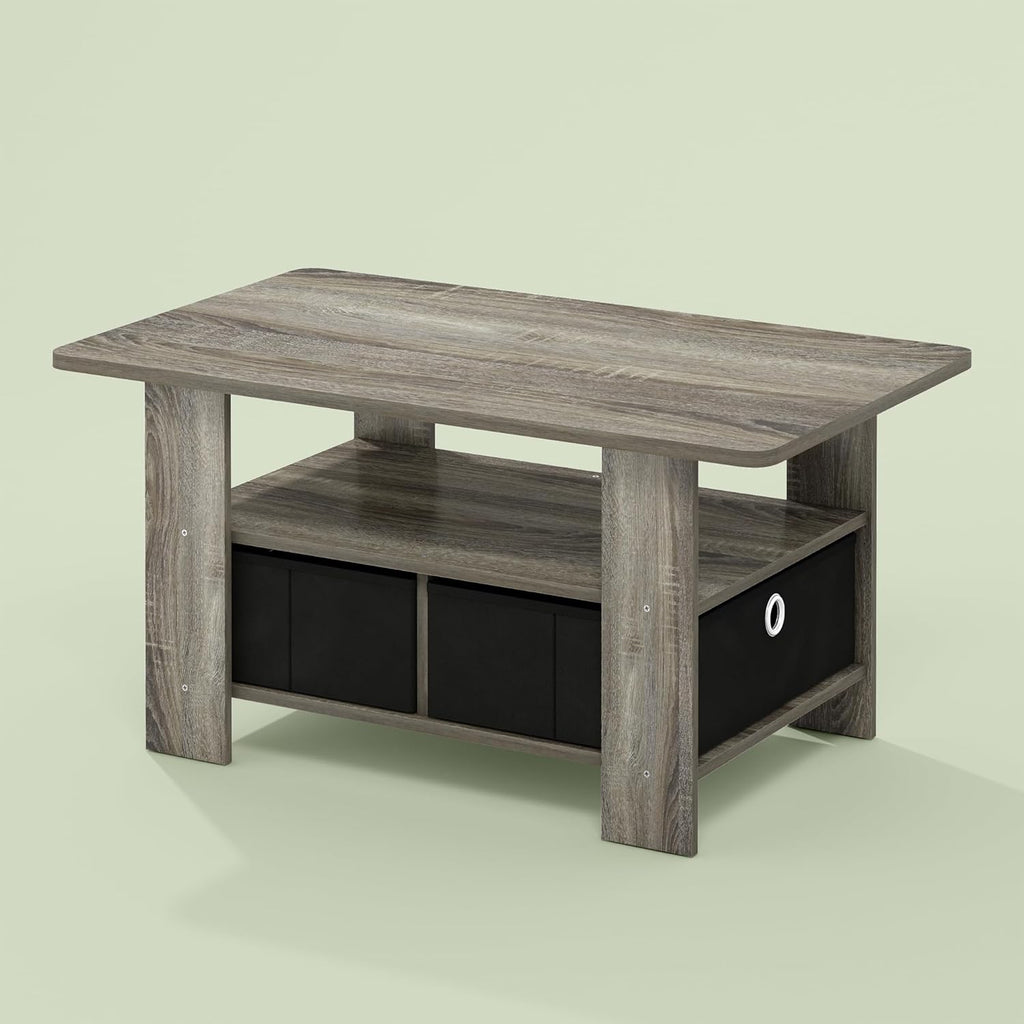 Ipoh Coffee Table, Side Table with Storage Spaces and Bin Drawer for Small Spaces, Living Room, Olive Oak/Black