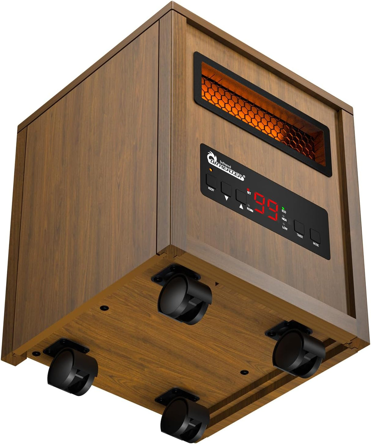 DR. Infrared Heater DR-123 Indoor Portable Space Heater with Remote Control, 1500W Dual Heating, 4 Wheels for Mobility, Programmable Timer, Thermostat, Ultra Quiet, Coffee