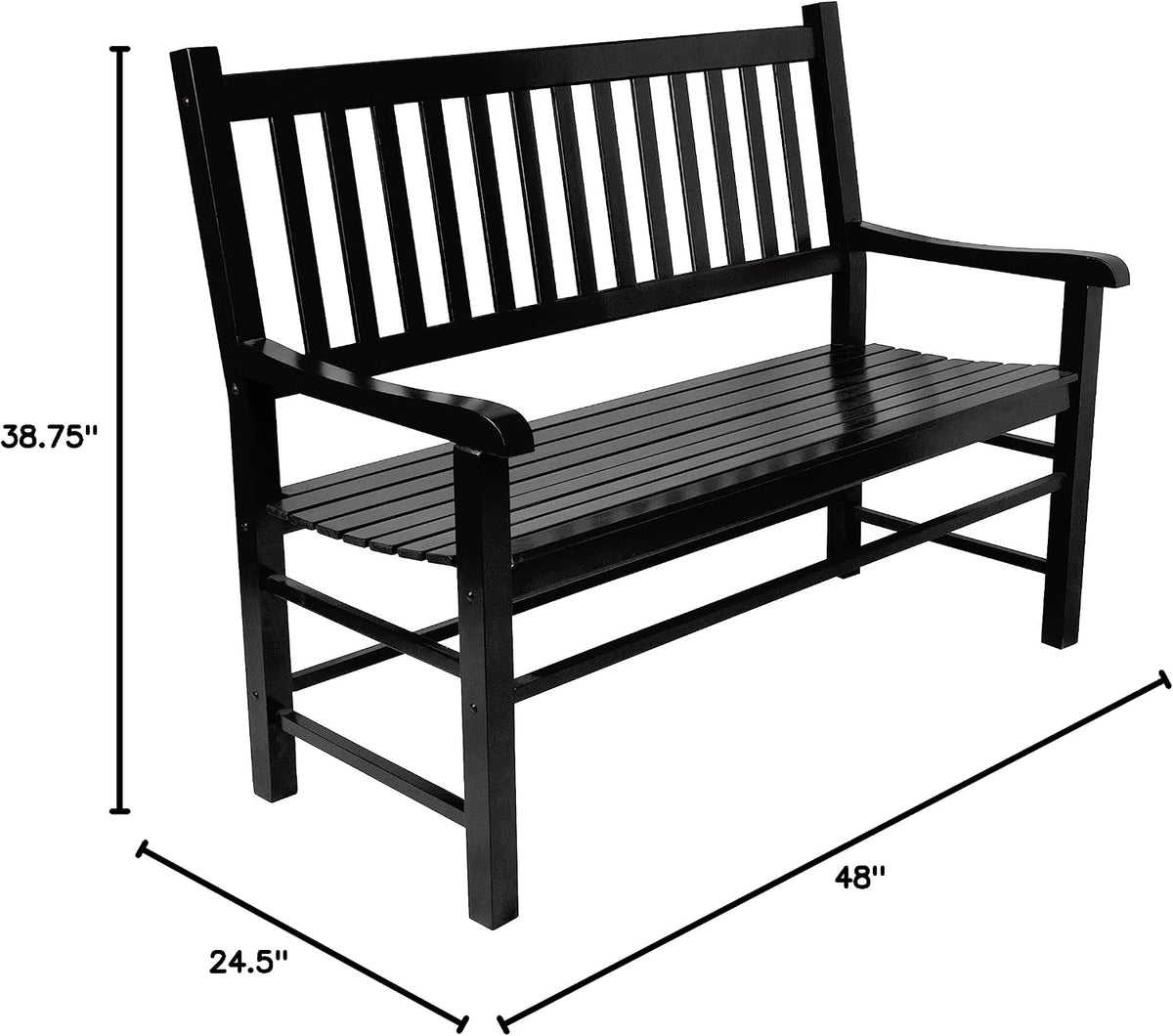 shine company eden outdoor garden bench – black, close-up detail