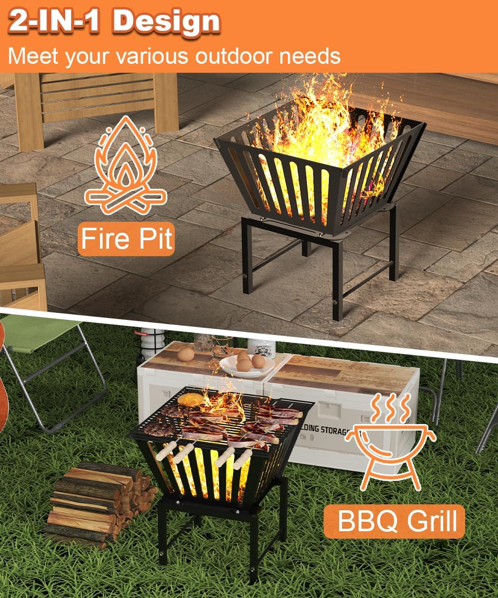 Mondazie 17’’ Portable Fire Pit with Storage Bag, Trapezoid Vertical Hollow