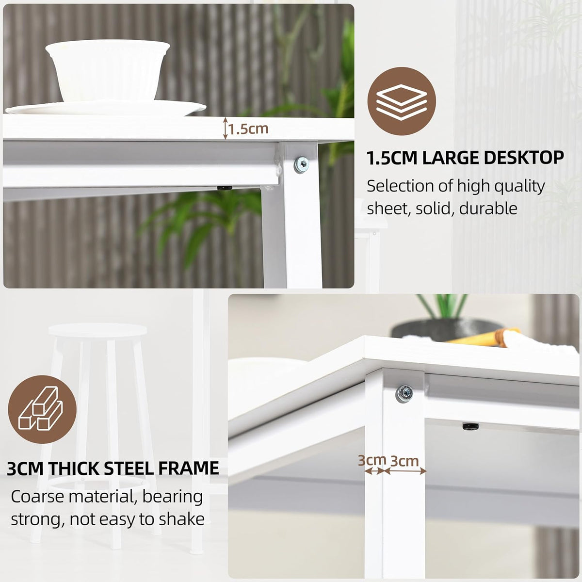 Finnhomy Bar Table Set, 23.6" Pub Table High Top Table, Square Bar Height Table, Bar Table with Stools, Kitchen Table Set for 2, Industrial Breakfast for Kitchen, Living Room, White