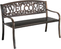 Leigh Country Metal Outdoor Bench, Welcome Design, Decorative Patio Seating for Porch/Deck