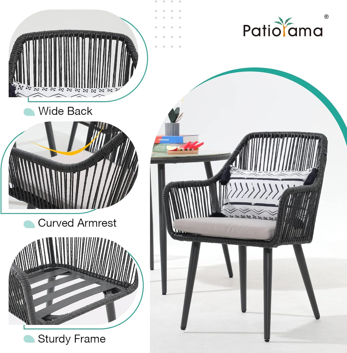 Patiorama 7 Piece Outdoor Dining Set, 55"-71" Wood Expandable Table, Black