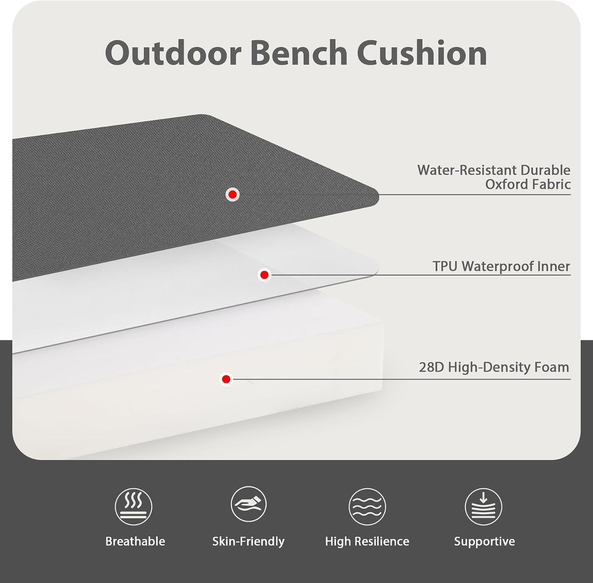 favoyard outdoor bench cushion, 42 x 18 inch, close-up detail