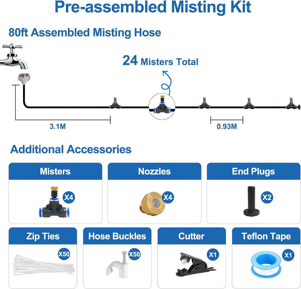 Pre-Assembled Misters for Outside Patio,Outdoor Misting System,80FT|24M.