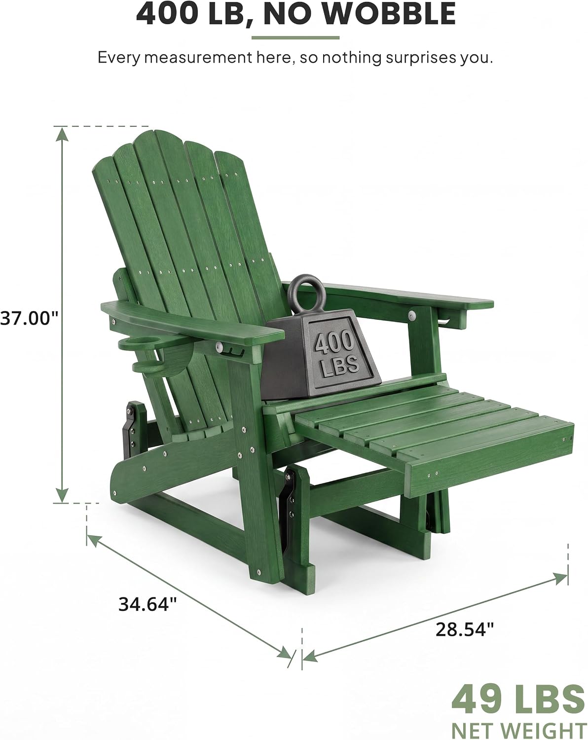 Adirondack Glider Chair Set of 2, Retractable Ottoman & Adjustable Backrest