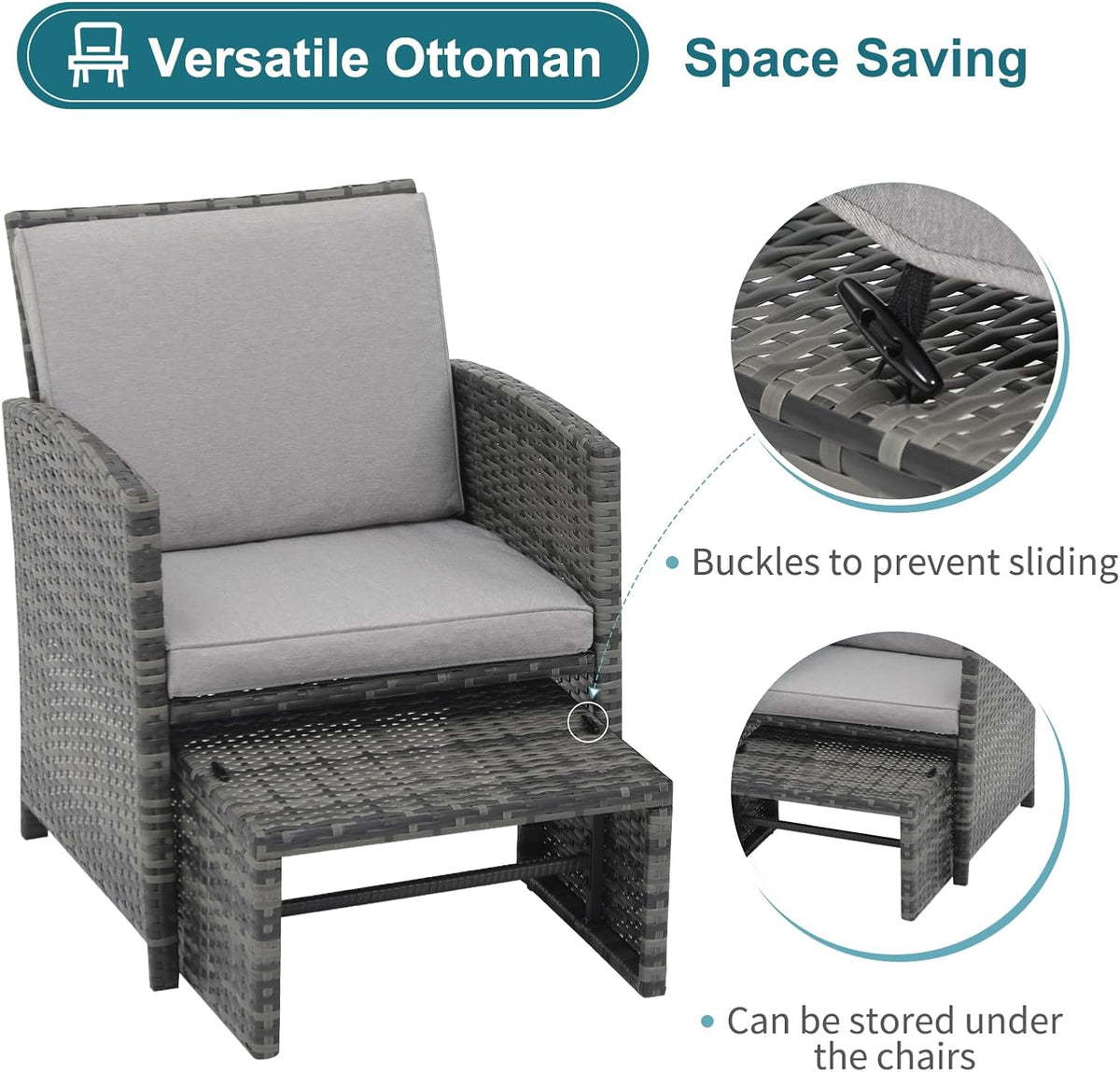 OC Orange-Casual 6 Pcs Wicker Patio Furniture Set with Ottomans, Light Grey