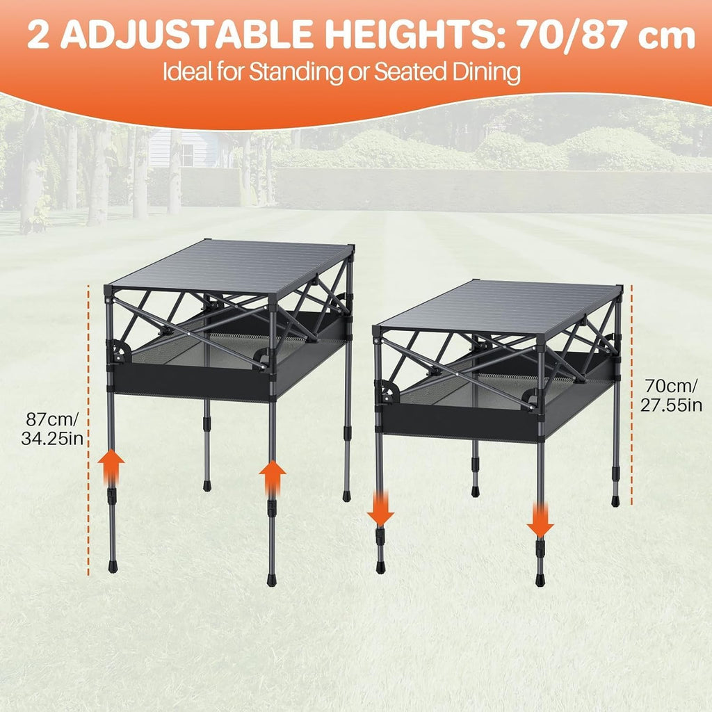 FUNYKICH Aluminum Folding Camping Table, 2 Height Adjustable 34.2''&27.5"